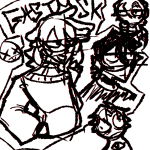 A preview of doodles of my characters Red and Lovelace as well as my sona