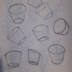 A preview of traditional sketches depicting a bucket shape at various angles