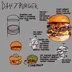 Drawings of burgers one in particular is much more detailed than the rest