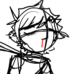 A preview of a sketch of my character Benji with a nosebleed on a leash