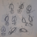 A preview of traditional sketches depicting the spine, ribcage, and pelvis in various positions