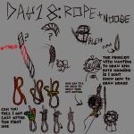 Drawing of ropes and nooses one depicts a stickman depiction hanging