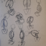 A preview of traditional sketches depicting the spine, ribcage, and pelvis in various positions